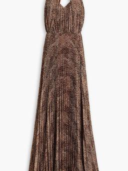 Pleated leopard-print jacquard gown