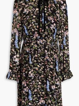 Gathered floral-print fil coupé chiffon dress