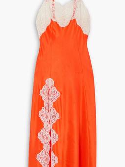 Lace-trimmed silk-satin midi dress