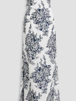Strapless draped flocked jacquard gown