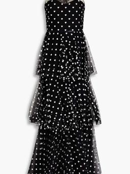 Tiered embroidered tulle halterneck gown