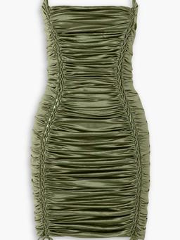 Ruched gathered stretch-satin mini dress