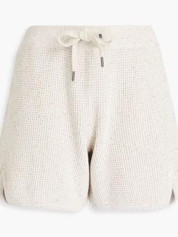 Sequin-embellished waffle-knit cotton-blend shorts