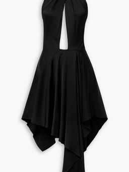 Cutout asymmetric seersucker halterneck mini dress