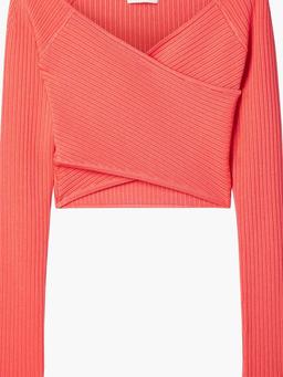 Cropped wrap-effect stretch-knit top
