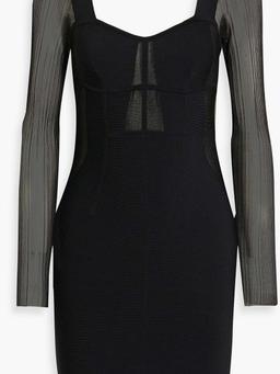 Plissé tulle-paneled bandage mini dress