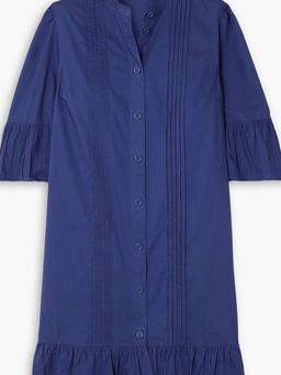 Ruffled pintucked cotton-poplin mini dress