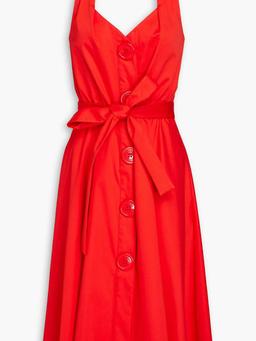 Belted gathered poplin halterneck dress