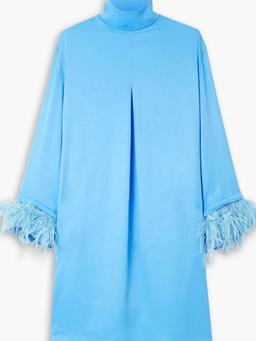 Party Shirt feather-trimmed satin dress
