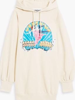 Printed French cotton-blend terry hooded mini dress