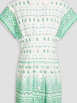 Embroidered ramie and cotton-blend gauze mini shirt dress