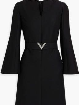 Belted wool and silk-blend crepe mini dress