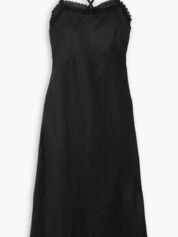 Audrey tie-detailed lace-trimmed linen midi dress