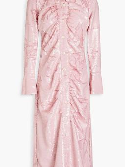 Ruched sequined georgette midi shirt dress