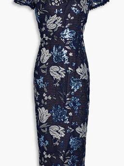 Sequin-embellished embroidered tulle midi dress