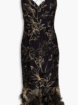 Floral-appliquéd embroidered tulle dress
