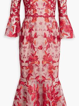 Off-the-shoulder embroidered tulle midi dress