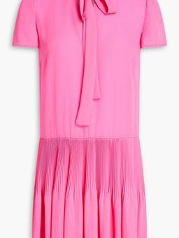 Pussy-bow pleated crepe mini dress