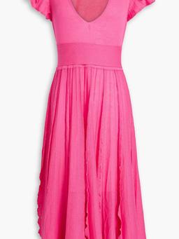 Ruffled pointelle-knit cotton midi dress