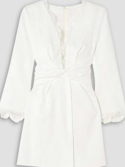 Twist-front lace-trimmed crepe mini dress