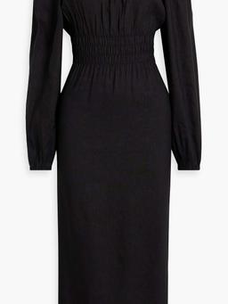 Air off-the-shoulder shirred linen-blend midi dress