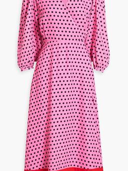 Wrap-effect polka-dot crepe de chine midi dress