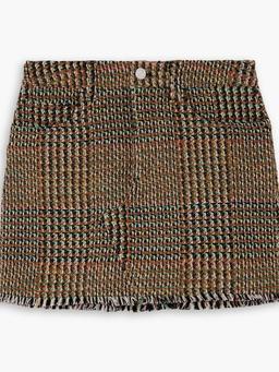 Frayed checked wool-blend tweed mini skirt