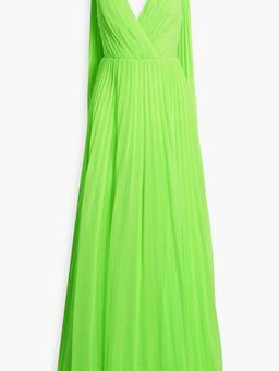 Draped pleated neon chiffon maxi dress