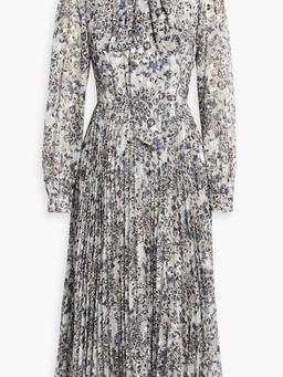 Pleated printed fil coupé chiffon midi dress
