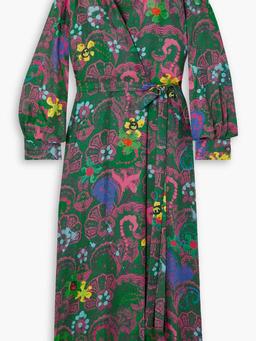 Printed silk-satin maxi wrap dress