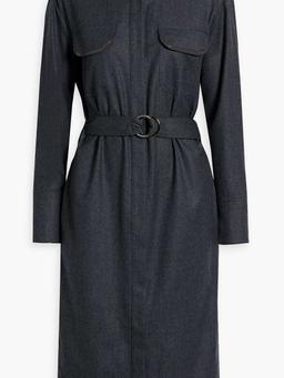 Bead-embellished wool-flannel midi shirt dress