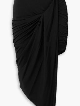 Asymmetric gathered stretch-jersey midi skirt