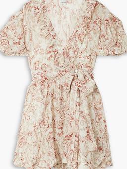 Ava ruffled printed silk-georgette mini wrap dress