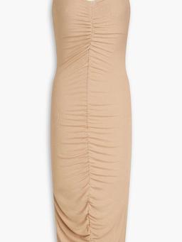 Ruched ribbed jersey midi dress