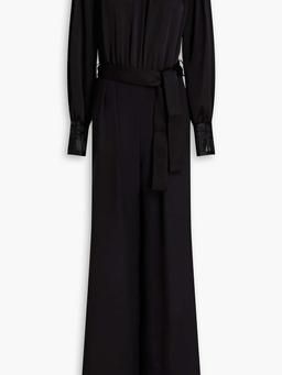 Organza-trimmed satin-crepe wide-leg jumpsuit