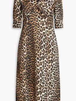 Leopard-print denim midi dress