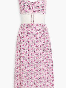 Chrissy lace-paneled printed crepe dress