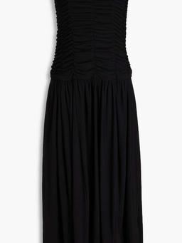 Strapless ruched jersey midi dress