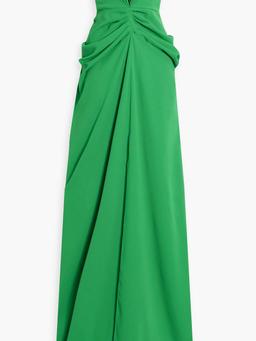 Strapless tulle-trimmed draped twill gown