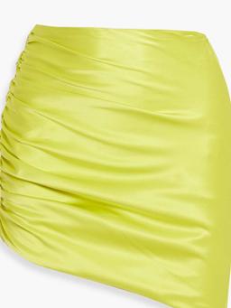 Asymmetric ruched silk-satin mini skirt