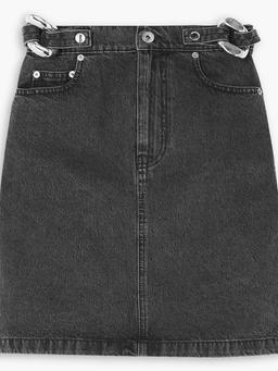 Chain-embellished denim mini skirt