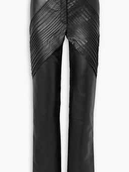 Pintucked leather straight-leg pants