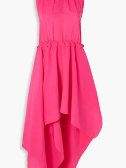 Open-back asymmetric taffeta halterneck midi dress