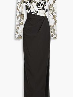 Cutout embroidered tulle and crepe gown