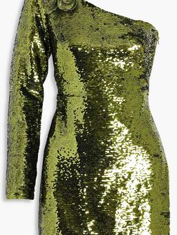 One-sleeve sequined tulle mini dress