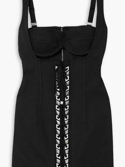 Studded cutout stretch  cotton twill mini dress