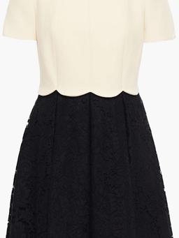 Paneled two-tone crepe and corded lace mini dress