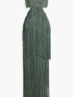 Cutout fringed bandage maxi dress