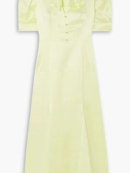 Tie-neck ruffled silk-satin midi dress