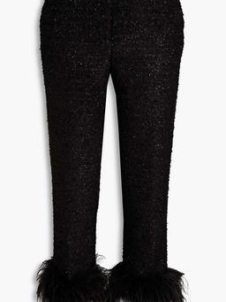 Jourdan cropped feather-trimmed metallic tweed tapered pants